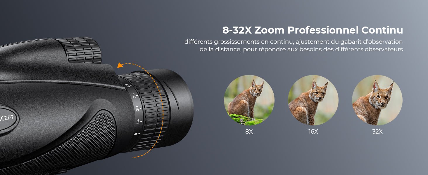 Monoculaire 8 - 32x50 HD à zoom continu avec clip smartphone - Terra Aventure