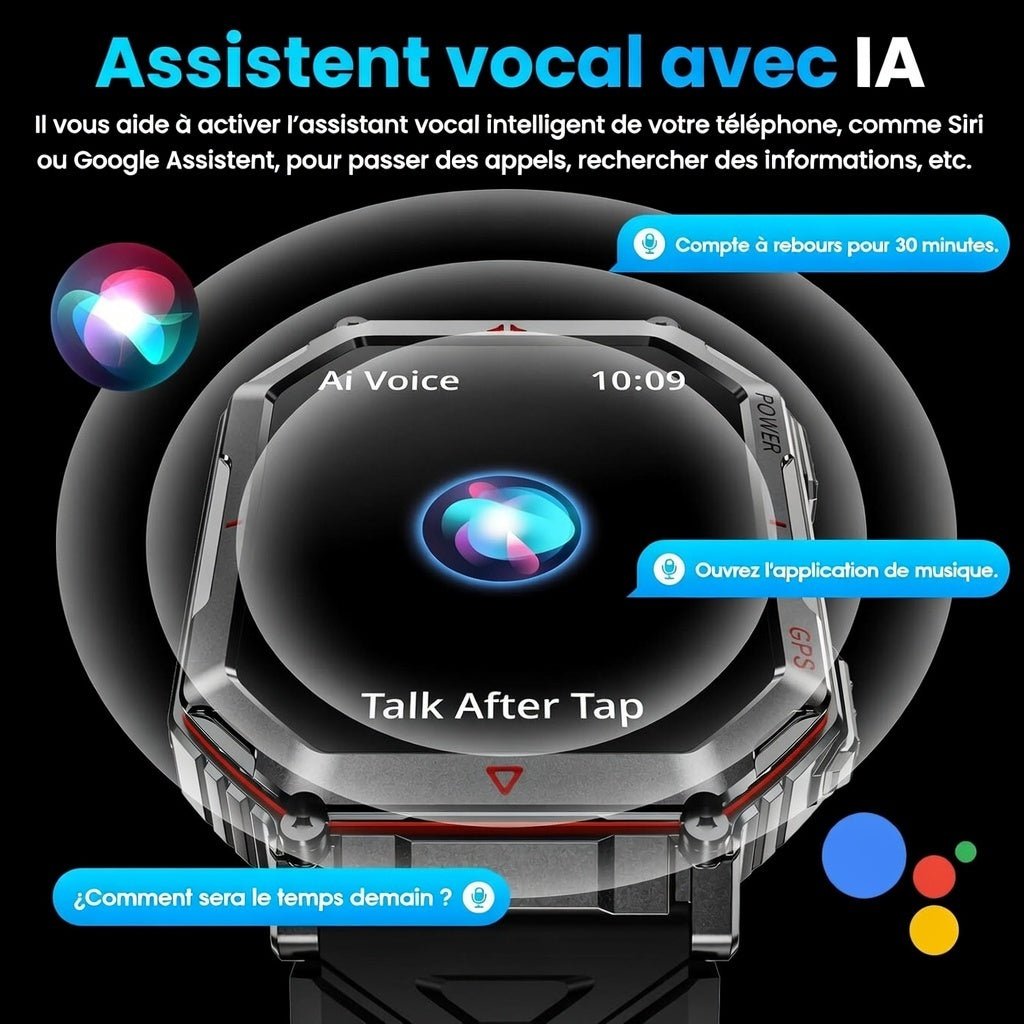 Montre connectée militaire GPS boussole – Appels Bluetooth, écran HD 2,01”, Android & iOS - Terra Aventure