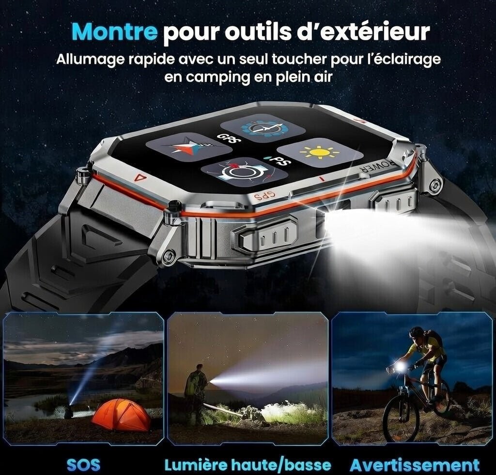 Montre connectée militaire GPS boussole – Appels Bluetooth, écran HD 2,01”, Android & iOS - Terra Aventure