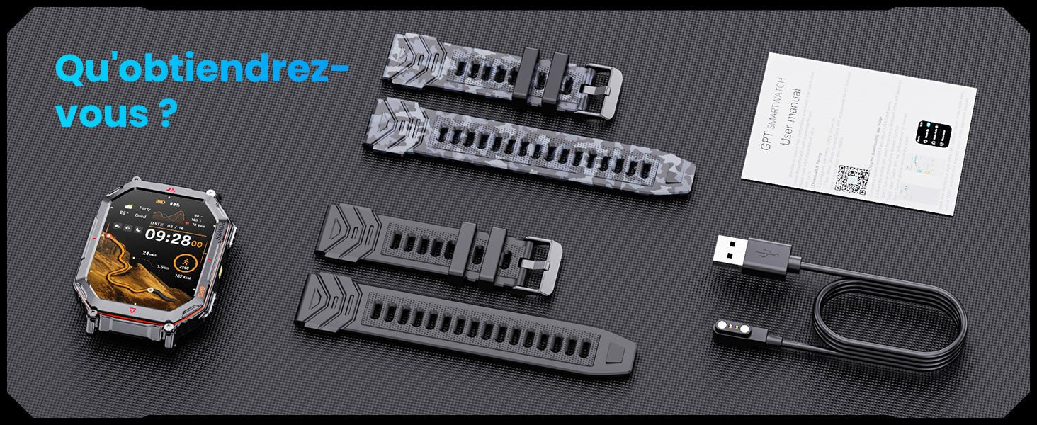 Montre connectée militaire GPS boussole – Appels Bluetooth, écran HD 2,01”, Android & iOS - Terra Aventure