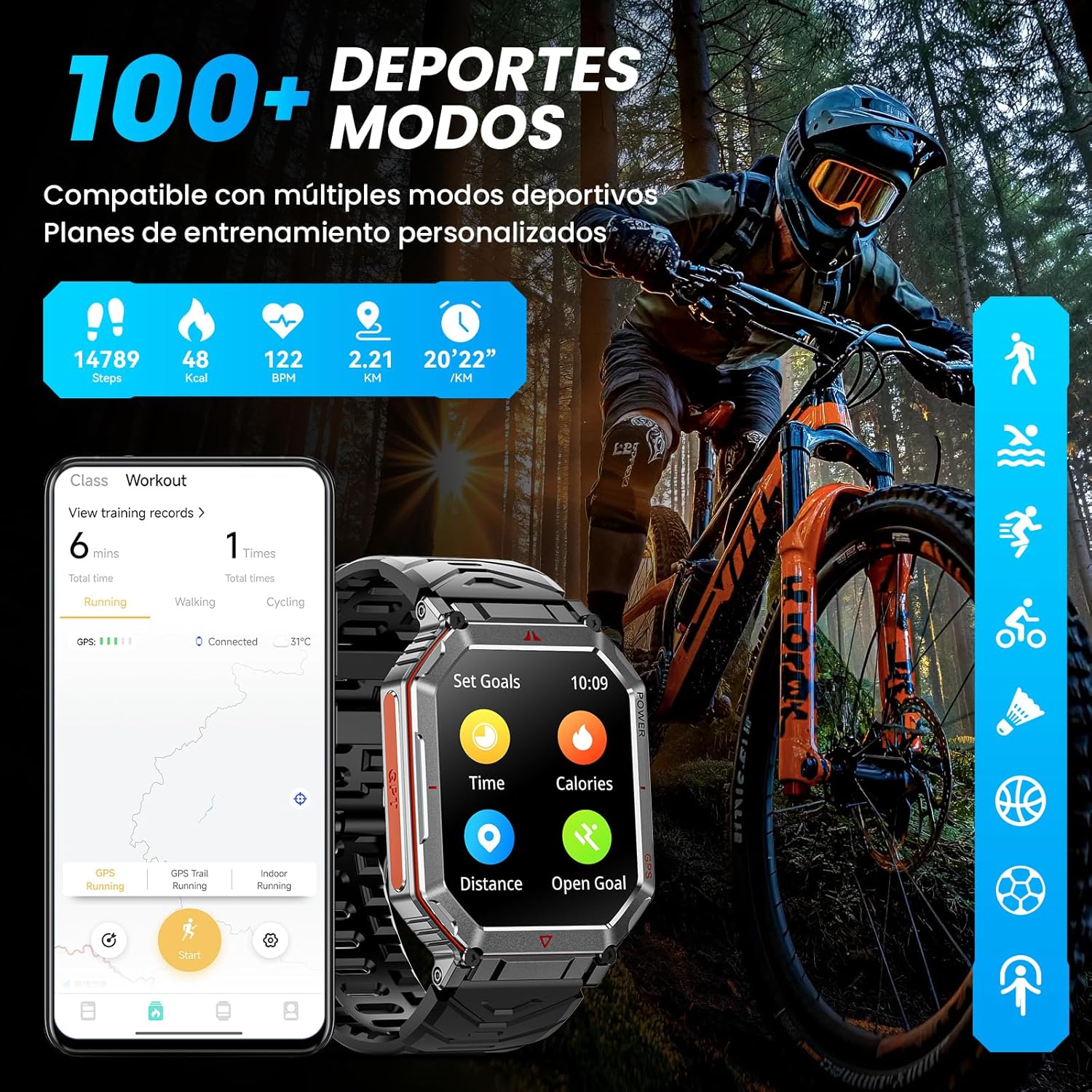 Montre connectée militaire GPS boussole – Appels Bluetooth, écran HD 2,01”, Android & iOS - Terra Aventure